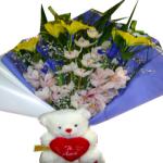 Envio de ramo de flores con peluche especial para regalo de novias.