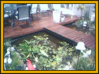 Solarium con deck de madera y diseño de caminos para pisos.
