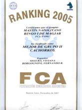 Criadero propietario de perros de raza vencedor ranking grupo II aņo 2005.